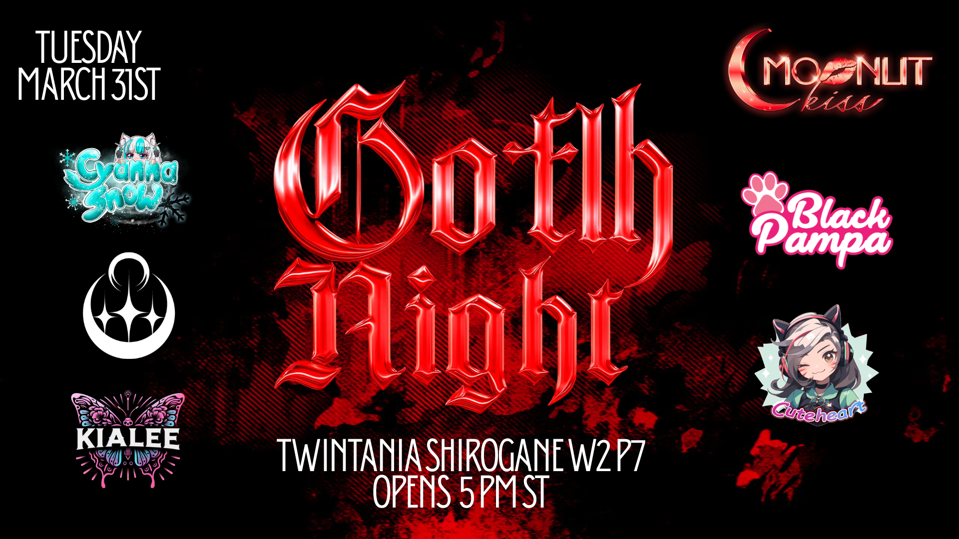 Event image for Moonlit Kiss Nightclub Light: Goth Night 🌙