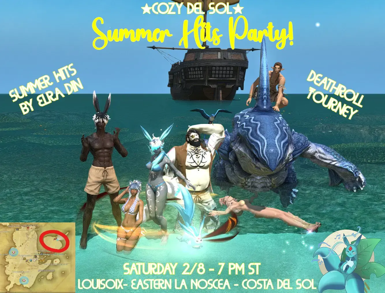 Event image for Costa Del Sol Louisoix: Cozy Summer Hits Party! Swimsuit Glams w. Deathroll Tourney