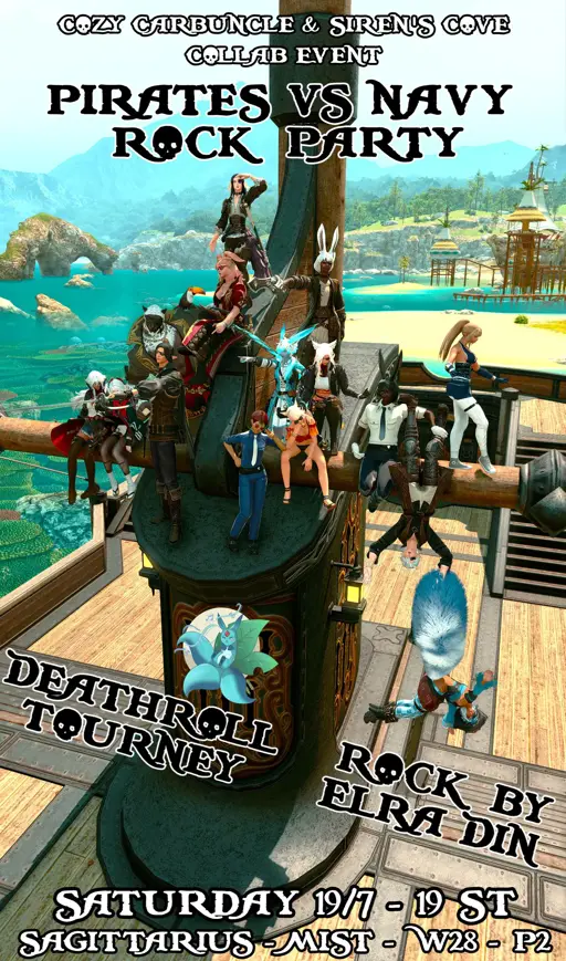 Event image for Cozy Carbuncle X Siren's Cove Collab Event! Pirates vs Navy Rock Party! Deathroll Tournament!