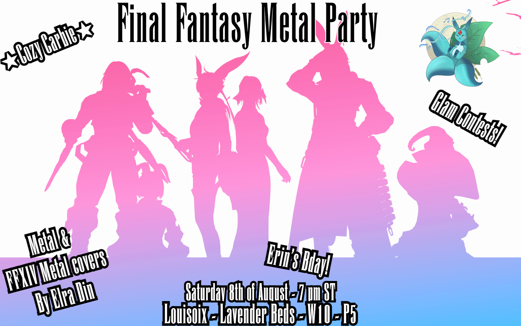 Event image for Cozy Carbie: Erin's Bday! Final Fantasy Glams! Metal & FFXIV Metal Covers! Glam Contests!