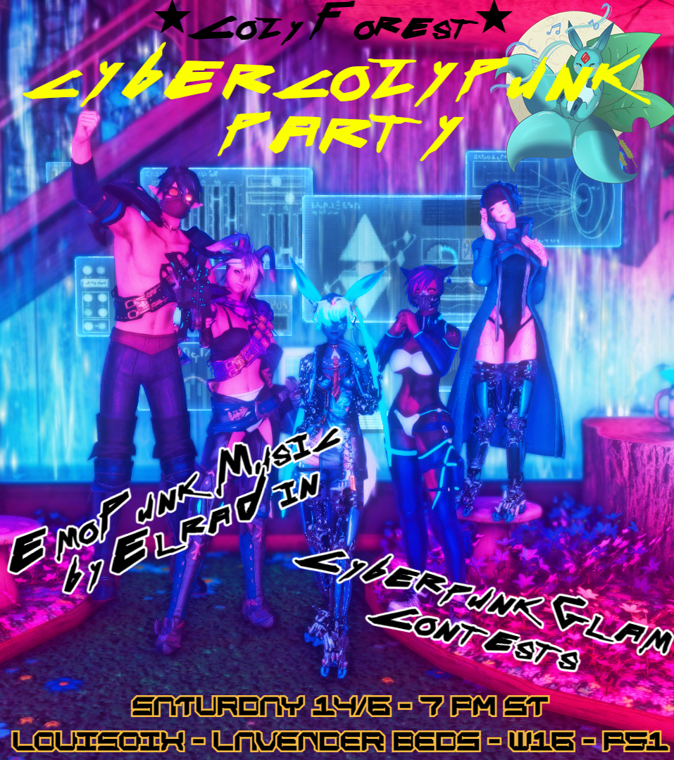 Event image for Cozy Forest: CyberCozyPunk Party! Cyberpunk Glam Contests! EmoPunk Music!