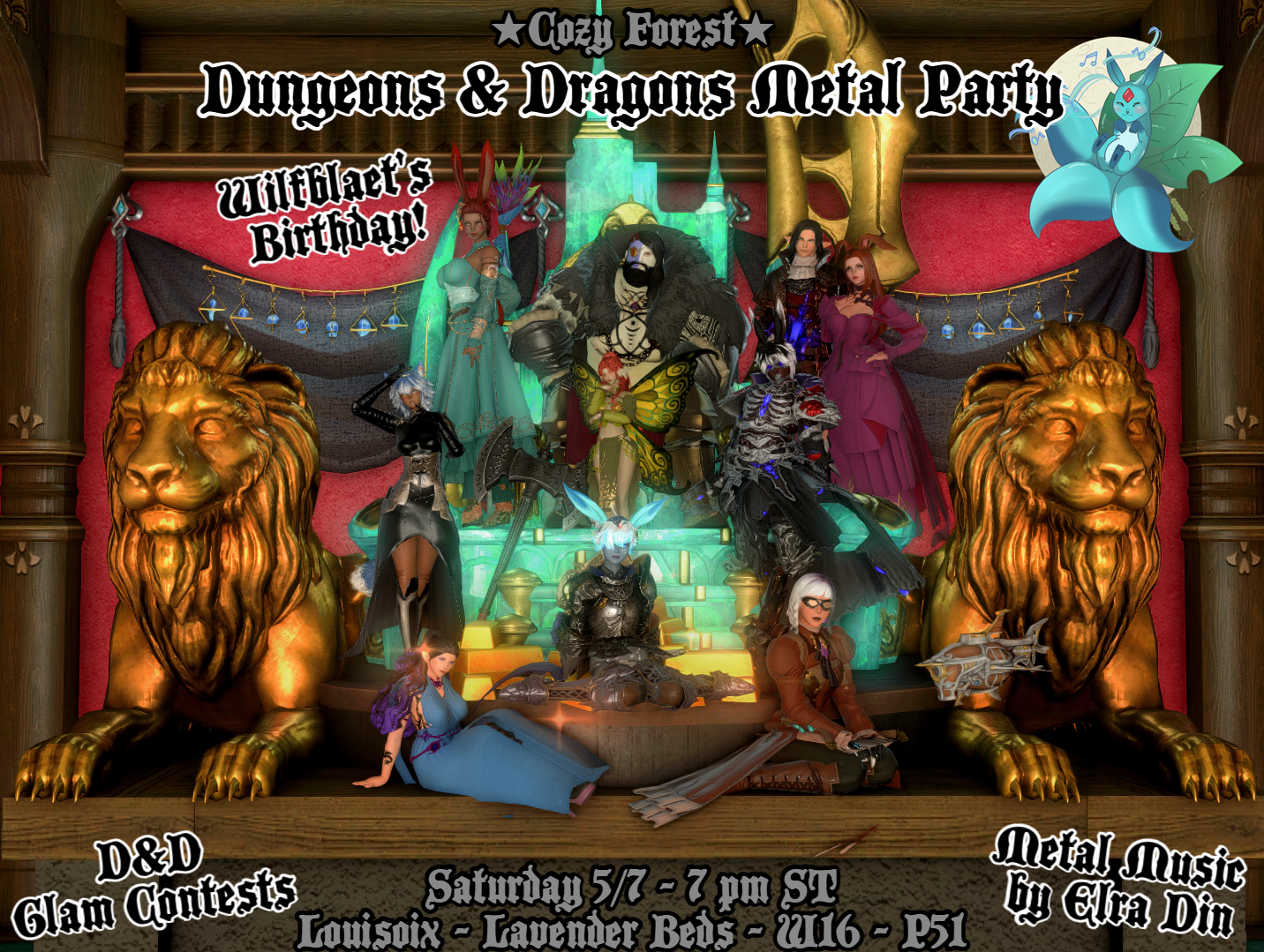 Event image for Cozy Forest: Wilfblaet's Birthday! Dungeons & Dragons Glams! Metal Music! Glam Contests!