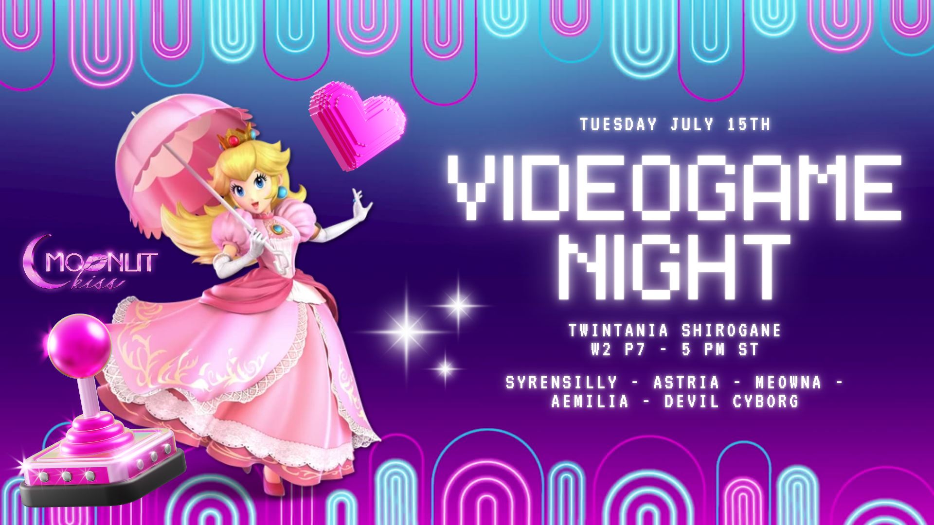 Poster for Moonlit Kiss Nightclub (Light): Videogame Night 🌙